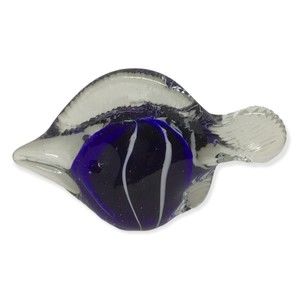 Handmade Glass Art Fish Purple White Stripe Angel Paperweight Sculpture Figurine